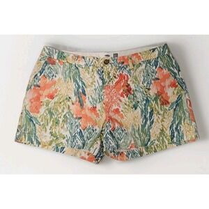 Old Navy Cotton Chino Shorts Tropical Reef Women Sz 10 34" Pockets Mid-Rise #131